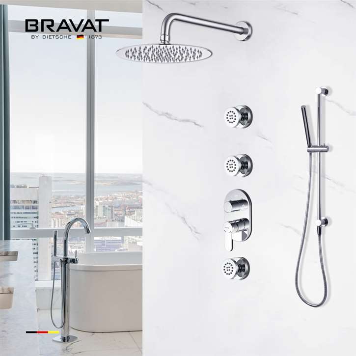 Fontana Bravat Wall Mount Thermostatic Rainfall Shower Set With 3 Body Massage Jets