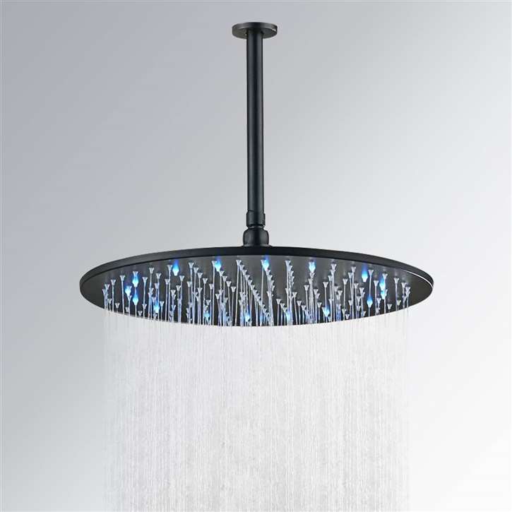 Fontana 16" Matte Black Round LED Rainfall Showerhead