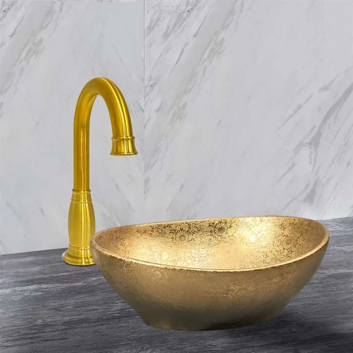 Fontana Vessel Gold Sink and Gold Royal  Touchless Motion Sensor Faucet Combo