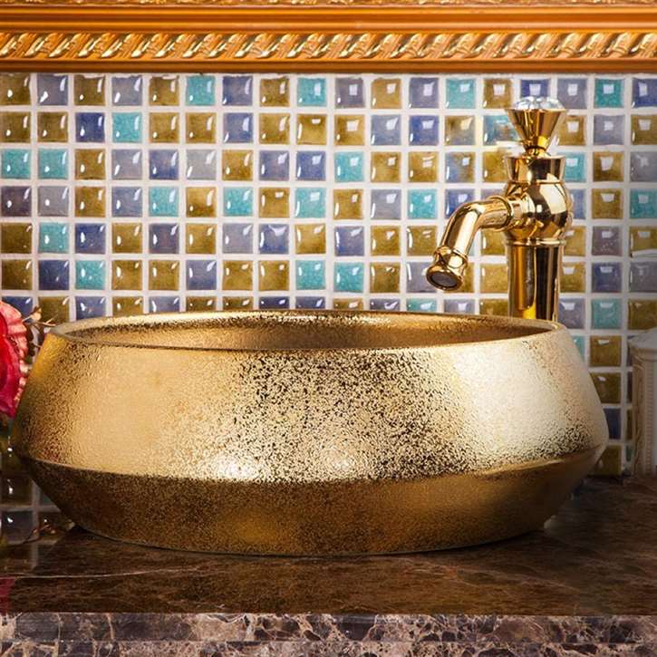 Fontana Vessel Sink and Gold Royal Queen Touchless Motion Sensor Faucet Combo