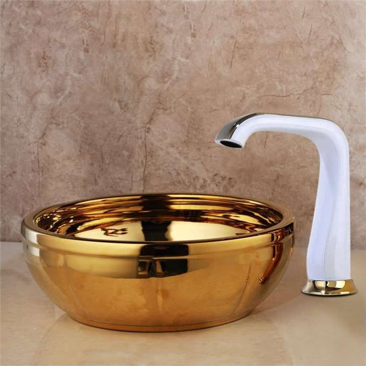 Fontana Vessel Gold Sink and Touchless Motion Sensor Faucet Combo