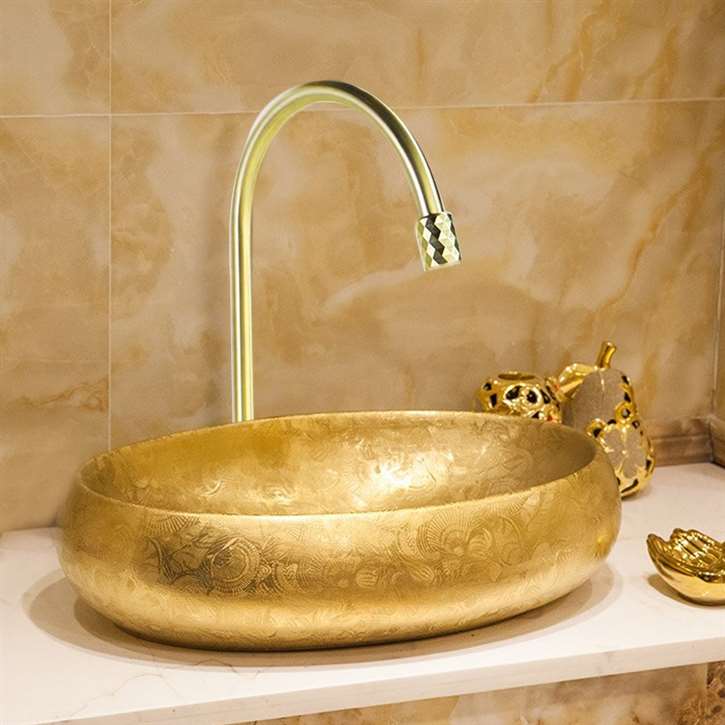 Fontana Vessel Gold Sink and Touchless Motion Sensor Faucet Combo