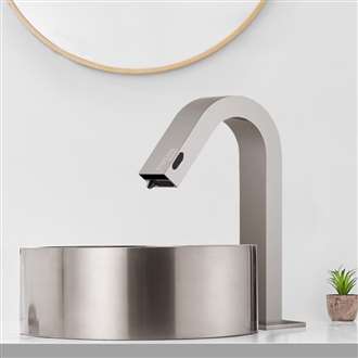 Fontana Vessel Sink with Nickel Finish Touchless Motion Sensor Faucet and Auto Liquid Soap Dispenser Combo