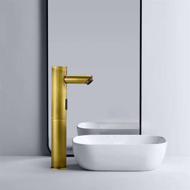 Fontana Vessel Sink and Antique Bronze Tall Touchless Motion Sensor Faucet
