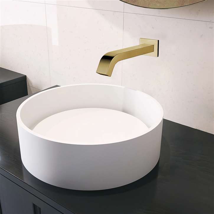 Fontana Vessel Sink and Brushed Gold Wall Touchless Motion Sensor Faucet