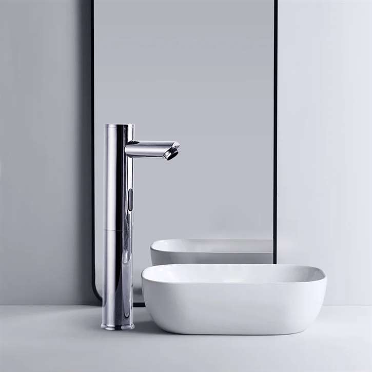 Fontana Vessel Sink and Chrome Tall Touchless Motion Sensor Faucet