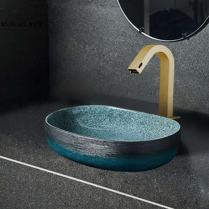 Fontana Vessel Sink and Brushed Gold Touchless Motion Sensor Faucet