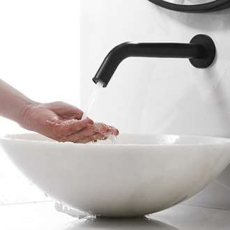 Fontana Vessel Sink and Black Wall Touchless Motion Sensor Faucet