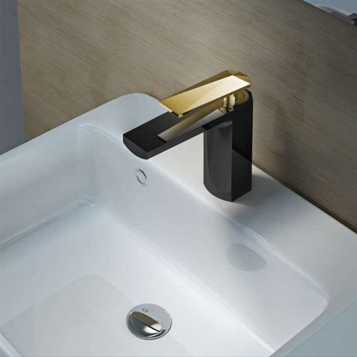 Fontana Deck Mount Basin Faucet with Hot/Gold Valve Mixer and Gold Handle