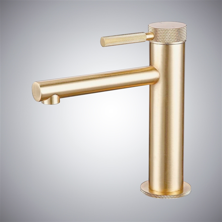 Fontana High Basin Faucet In Gold Brush Plated Brass With Hot/Cold Mixer