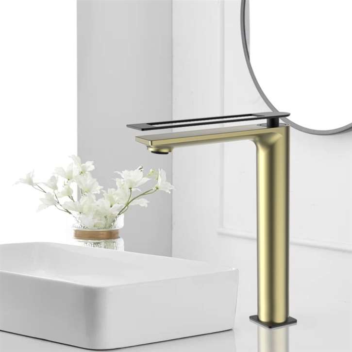 Fontana Heavy Single Handle Brushed Nickel Gold and Black Bathroom High Basin Mixer Faucet