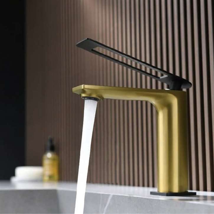 Fontana Black and Gold Heavy Single Handle Bathroom Low Basin Mixer Faucet