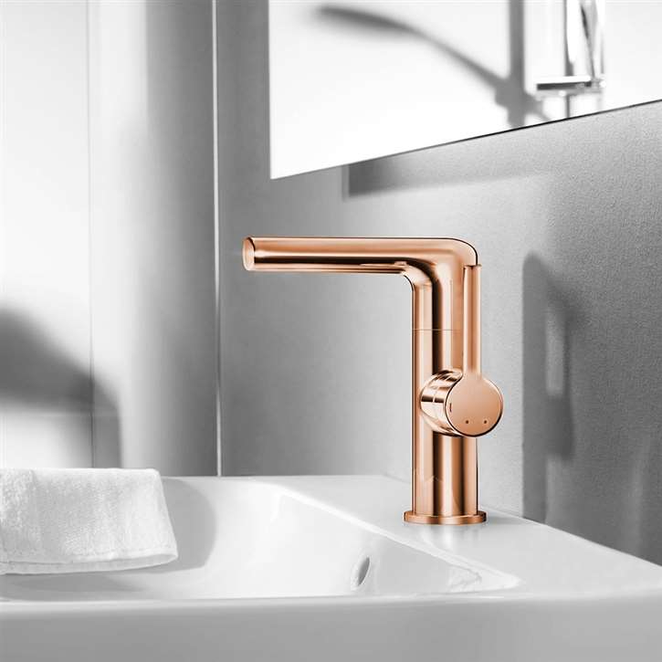 Fontana Vanity Sink Faucet in Rose Gold With a Single Handle and A Hot/Cold Valve Mixer.