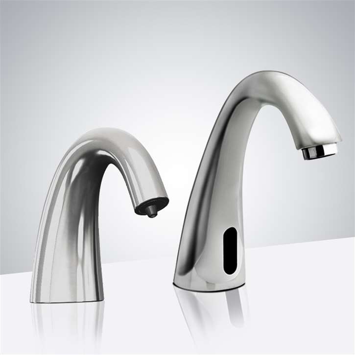 Fontana Commercial Chrome Automatic Motion Sensor Faucet with Matching Soap Dispenser