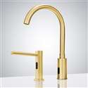 Fontana Brushed Gold Gooseneck Automatic Sensor Faucet & Commercial Motion Sensor Soap Dispenser for Restrooms