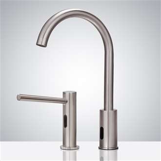 Fontana Brushed Nickel Gooseneck Automatic Sensor Faucet & Commercial Motion Sensor Soap Dispenser for Restrooms