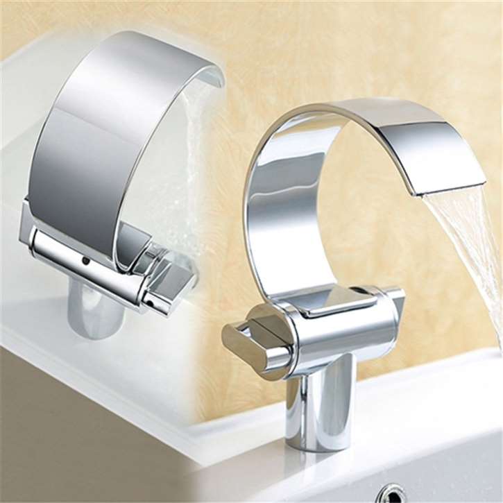 Gordola Chrome Brass Deck Mount Mixer Waterfall Sink Faucet