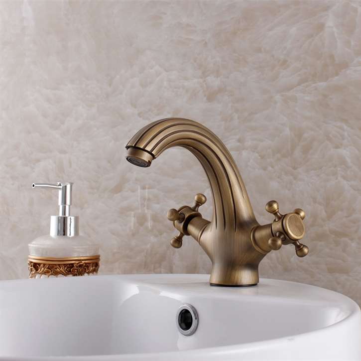 Brio Antique Bronze Roma Bathroom Sink Faucet with Double Cross Head Handle