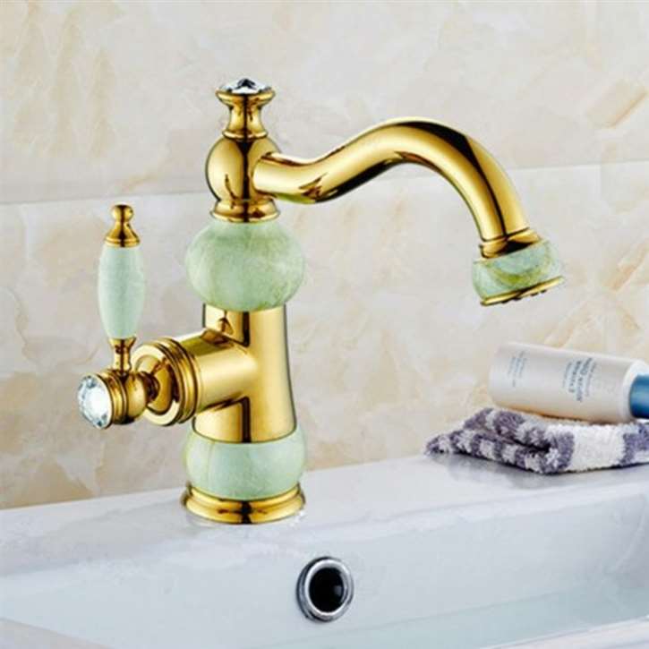 Aprilia Crystal And Jade Gold Bathroom Sink Faucet