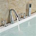 Ancona Chrome Finish Three Handles Deck Mount Bathtub Mixer Faucet Set With Handheld Shower