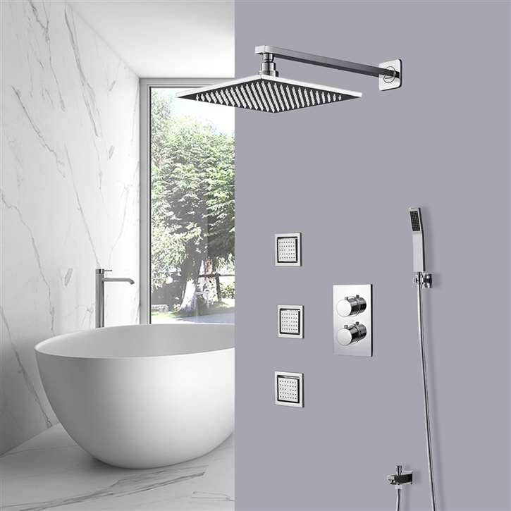Annaba Air Booster Chrome Spout Wall Mounted Thermostat Shower Kit