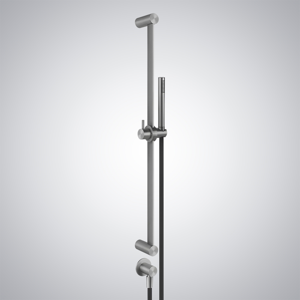 Fontana Deritend Brushed Nickel Finish Sliding Rail With Antilimestone Hand Shower 1.50" M Flexible Hose And Water Outlet