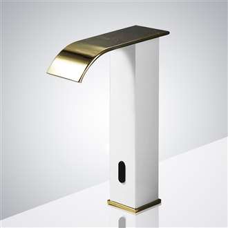 Fontana Tall Waterfall White and Gold Electronic Touchless Sensor Faucet
