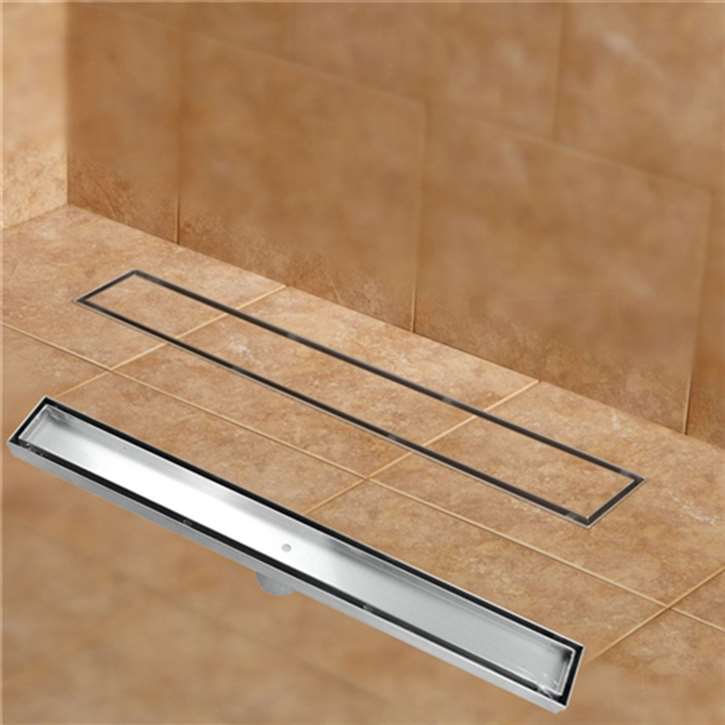 Lenox 304 Stainless Steel 60cm Tile Insert Rectangular Linear Anti-Odor Floor Drain Bathroom Hardware Invisible Shower 11-208 | 60 In Stainless Steel Linear Shower Grain Tile Insert