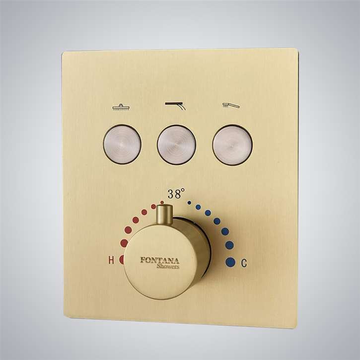 Fontana Lima In Brushed Gold Touch Button Thermostatic 3-Way Concealed Brass Shower Mixer
