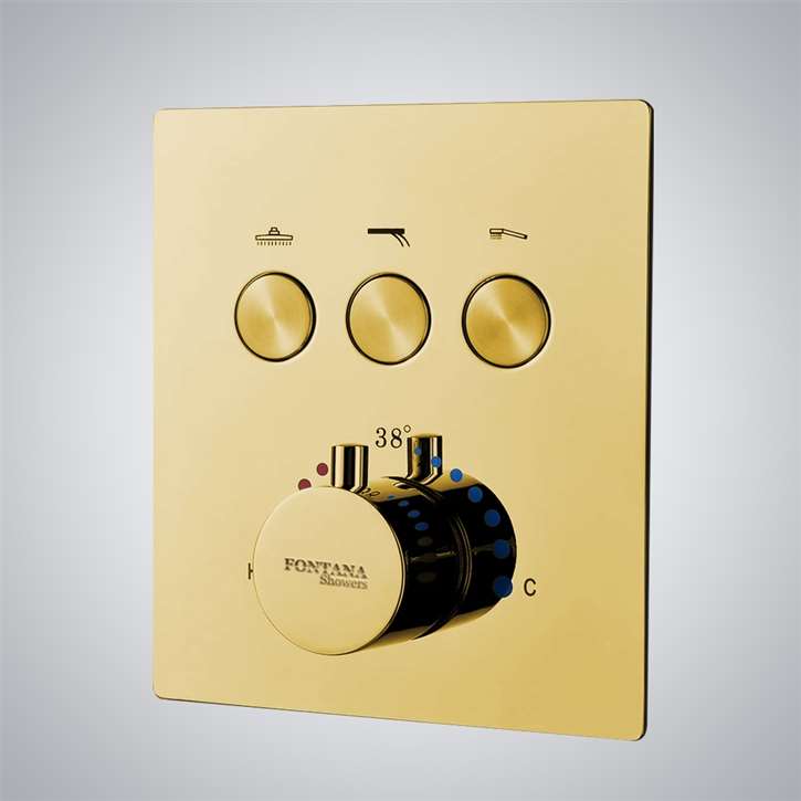 Fontana Lima In Gold Touch Button Thermostatic 3-Way Concealed Brass Shower Mixer