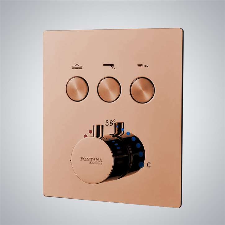 Fontana Lima In Rose Gold Touch Button Thermostatic 3-Way Concealed Brass Shower Mixer