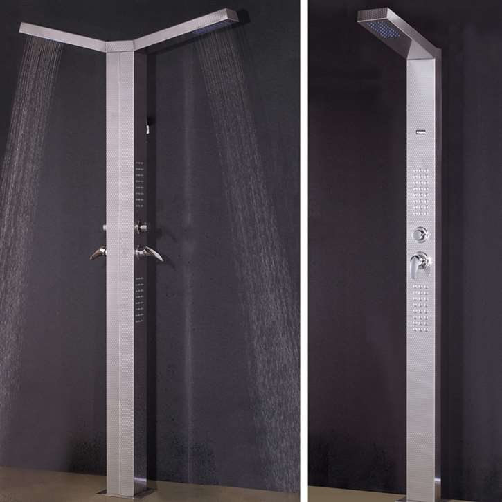 Fontana Geneva Rainfall Waterfall Style Floor Mounted Stainless Steel Outdoor Shower Panel With Handheld Shower and Back and Waist Massage Jets System