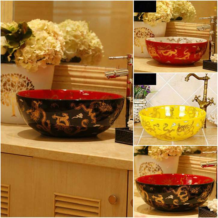 Renalto 3Colors Handmade Artistic Round Countertop Ceramic Bathroom Sink