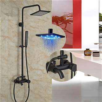 Renalto Single Handle LED Square Shower Head Wall Mount Shower Set Matte Black W/ Hand Shower
