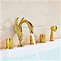 Amalfi Gold Finished Five Holes Bathroom Tub Faucet With Handheld Shower