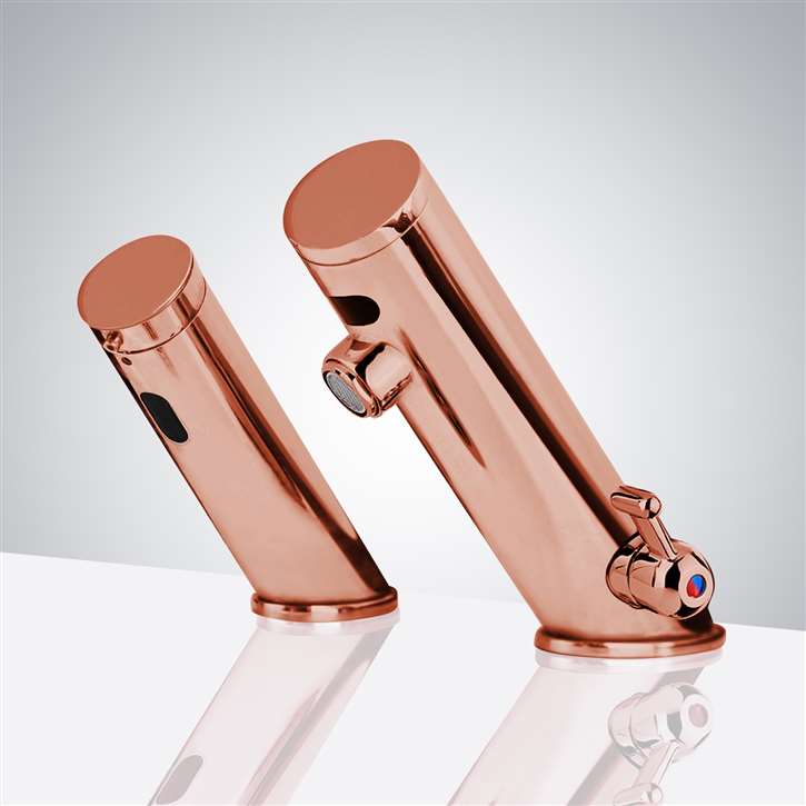 Commercial Rose Gold Automatic Temperature Control Thermostatic Sensor Tap and Matching Soap Dispenser