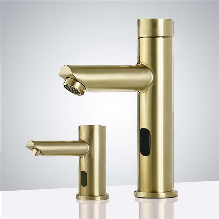 Solo Brushed Gold Touchless Motion Activated Sink Faucet and Soap Dispenser