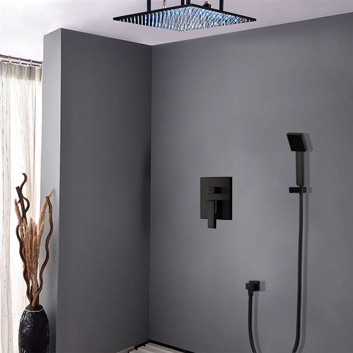 Fontana Berlin Matte Black Square Color Changing LED Rain Shower System