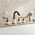 Luna-eLITE Triple Handle Antique Brass Bathtub Faucet With Hand Shower