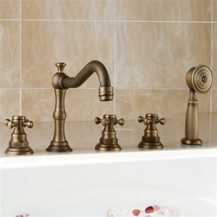 Brio Antique Brass Finish Bathtub Faucet with Hand Shower