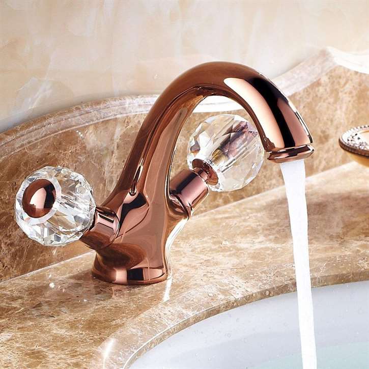 Euro Style Suex Rose Gold Plated Sink Faucet Dual Crystal Handles