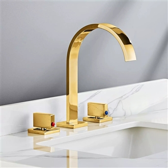 Venice Gold Plated 3pcs Dual Handles Centerset Mixer Bathroom Sink Faucet