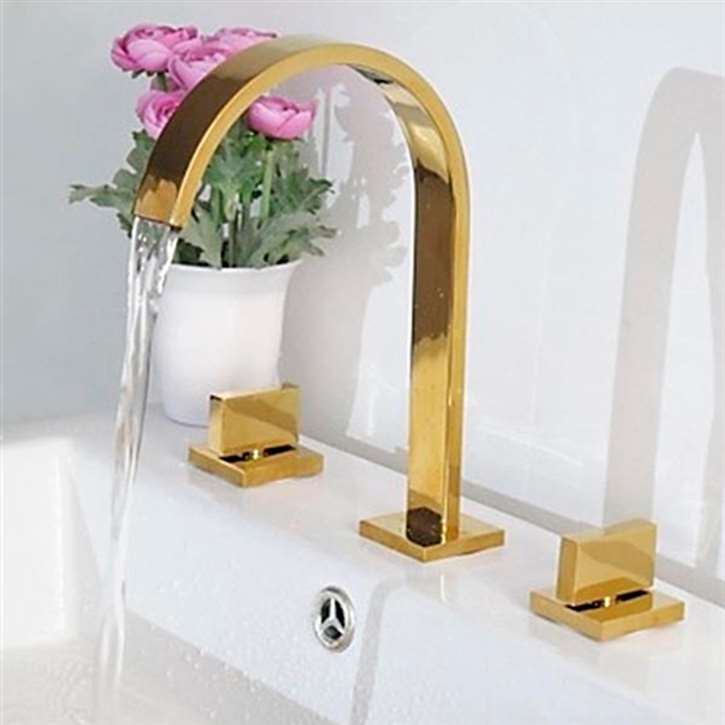 Venice Gold Plated 3pcs Dual Handles Centerset Mixer Bathroom Sink Faucet