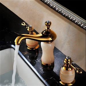 Lima Gold Natural Jade Deck Mount Bath Sink Faucet