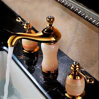 Lima Gold Natural Jade Deck Mount Bath Sink Faucet