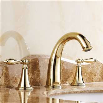 Mina Gold Finish Widespread 3 Holes Double Knobs Bath Sink Faucet