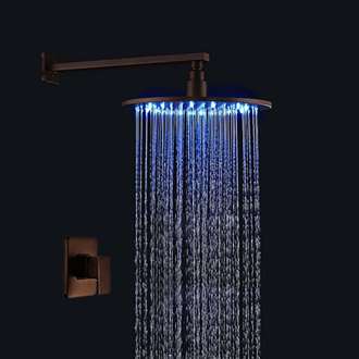 Round Oil Rubbed Bronze 12 Inch Bathroom Rain Shower Faucet Set With LED Color