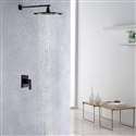 Matte Black 12 Inch Bathroom Rain Shower Faucet Set With LED Color