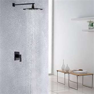 Matte Black 12 Inch Bathroom Rain Shower Faucet Set With LED Color