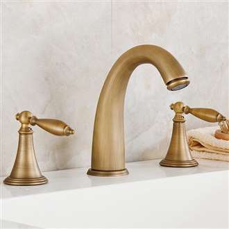 Reno Antique Brass Deck Mount Dual Handles sink Faucet